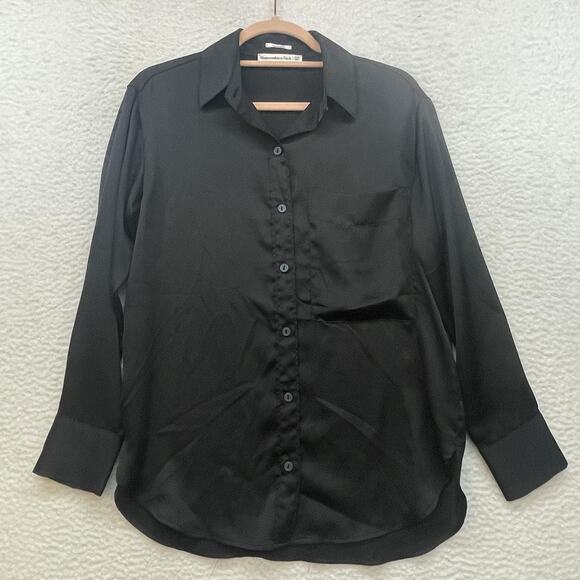 Abercrombie and Fitch Shirt Womens XXS Black Oversized Button Down Long Sleeve - Picture 1 of 10